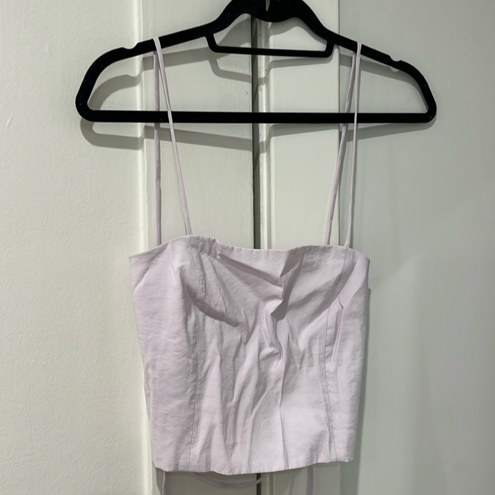 Zara linen like lace up back crop top